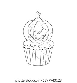 Halloween pumpkin muffin. Vector illustration. Coloring.