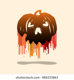 Halloween pumpkin with multicolor dripping paint. Vector illustration