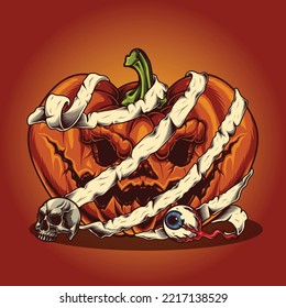 Halloween Pumpkin With Mummy Bandage Vector Illustration