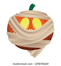 Halloween, pumpkin in a mummy costume. Isolated on white background.