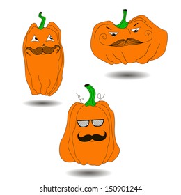 Halloween Pumpkin with mustache. Vector illustration.