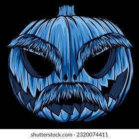 Halloween Pumpkin with mustache. Vector illustration on black background