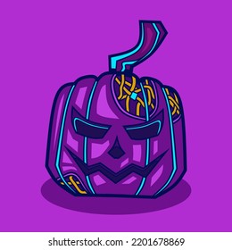 Halloween pumpkin in neon cyberpunk style vector design.