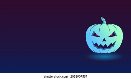 Halloween pumpkin in neon style, holiday halloween, vector illustration, gradient pumpkin for halloween in vector, place for text 
