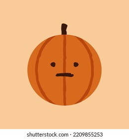 Emoticon Neutral de Calabaza de Halloween, Emoto de Cara Naranja Cuta con Boca Plana, Cerrada, Vacaciones de Octubre Jack O Lantern Vector Aislado.