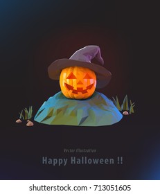 Halloween Pumpkin, Halloween night background, 3d low polygon style, vector illustration.