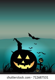 Halloween - Pumpkin and night dark background - illustration