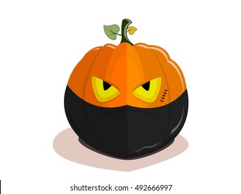 Halloween pumpkin ninja with a bandage on the face isolated on a white background