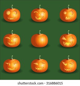 Halloween pumpkin objects jack o lantern realistic vector set background
