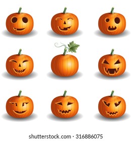 Halloween pumpkin objects jack o lantern realistic vector set background