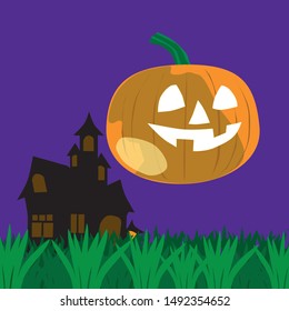 halloween pumpkin and old house, vector illustration, for cards, web illustrations and print