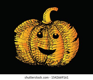 halloween pumpkin on black background, imprint, illustration, vector