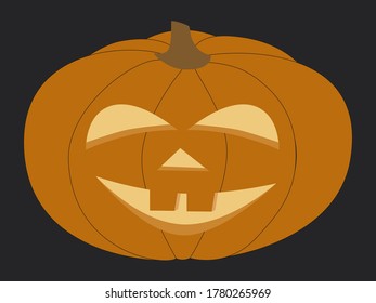 Halloween pumpkin on a black background. Funny smiling face. Vector illustration