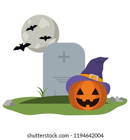 Halloween pumpkin on cemetery