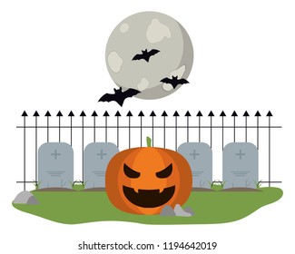 Halloween pumpkin on cemetery