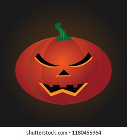 Halloween pumpkin on dark background. Vector cartoon Illustration.