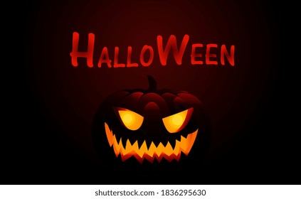 Halloween pumpkin on dark red background party banners template, Halloween pumpkin scary mouth and eyes, Halloween pumpkin concept for banners and poster design, 31st oct2020. 