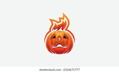 Halloween pumpkin on fire scary logo abstract vector template