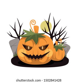 Halloween pumpkin on a graveyard