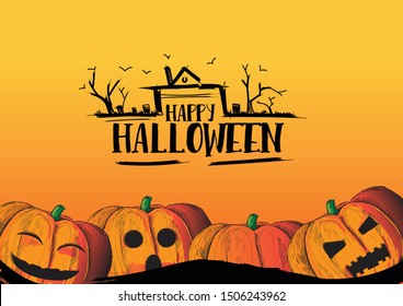 Halloween with pumpkin on Orange background. vector illustration.