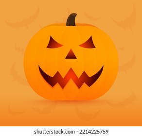 Halloween Pumpkin on orange background. Vector Cartoon Illustration.