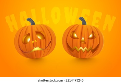 Halloween pumpkin on orange background