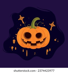 Halloween pumpkin on a purple background. Vector illustration