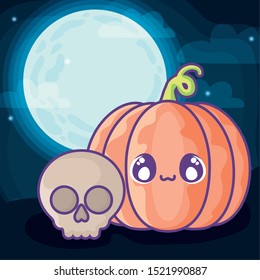 halloween pumpkin on halloween scene vector illustration design