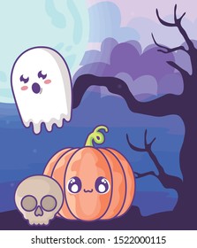 halloween pumpkin on halloween scene vector illustration design