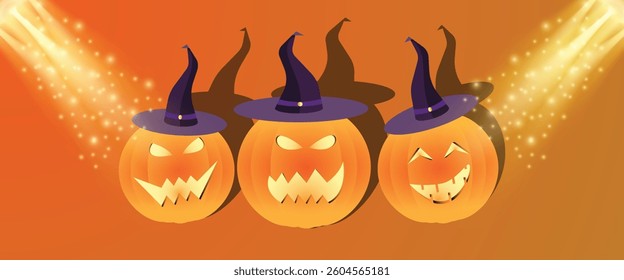 Halloween pumpkin on a spot light, can be used in Halloween banner, sales poster, invitation, online selling market flyer, advertising, discount announcement, easily editable flyer, vector art 
