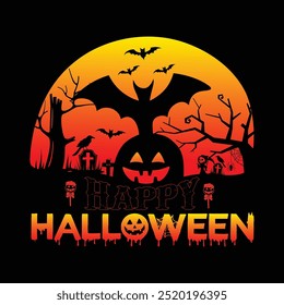 uma abóbora de Halloween com uma abóbora no topo, vetor de design de camisa feliz Halloween.