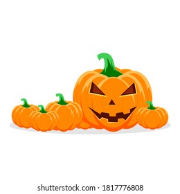 Calabaza de Halloween con fondo blanco. Vector de diseño plano de Halloween