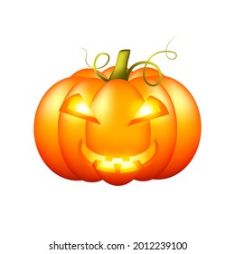 Halloween pumpkin on white background.  Orange halloween pumpkin lantern. Isolated object. Vector cartoon Illustration.