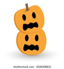 Halloween pumpkin on white background. Pumpkin with scary face. Vector illustration.