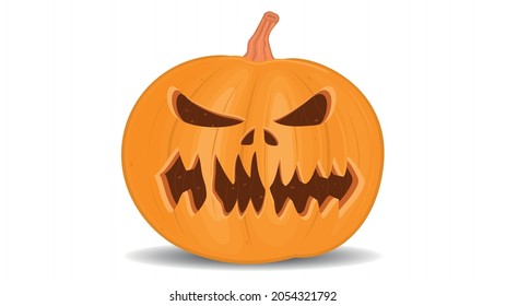 Halloween pumpkin on a white background, orange pumpkin with different shapes and faces. Vector illustration.