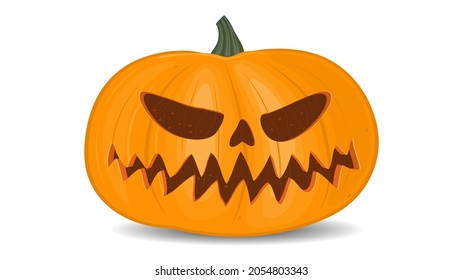 Halloween pumpkin on a white background, orange pumpkin with different shapes and faces. Vector illustration.
