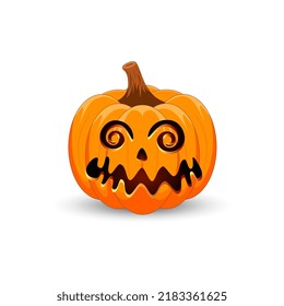 Halloween Pumpkin on white background. The main symbol of the Happy Halloween holiday. Orange spooky pumpkin with scary smile  holiday Halloween. Vector illustration.