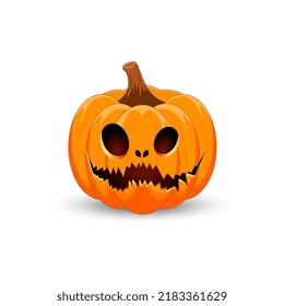 Halloween Pumpkin on white background. The main symbol of the Happy Halloween holiday. Orange spooky pumpkin with scary smile  holiday Halloween. Vector illustration.