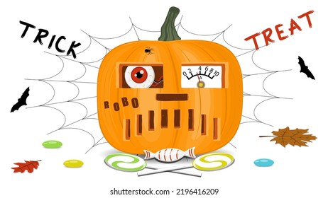 Halloween pumpkin on a white background, orange pumpkin with different shapes and faces. Vector illustration.