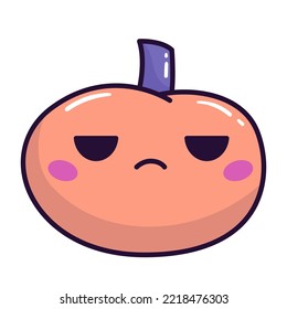 Halloween pumpkin on white background. Angry cartoon character. Autumn vegetable. Vector illustration.