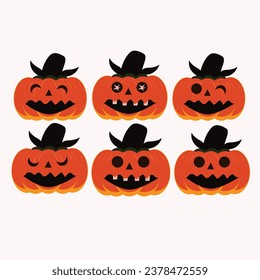 Halloween pumpkin on white background, horror faces, Main symbol of Happy Halloween holiday.  vector design illustration.