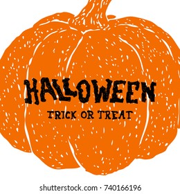 Halloween pumpkin on white background. Vector cartoon Illustration. Card Template