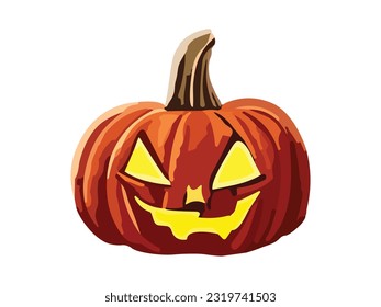Halloween pumpkin on white background.Orange Pumpkin Jack o Lantern character.Spooky and smiling carved funny face for autumn holiday greeting card vector surprised food drawing cute smile silhouette.