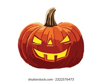 Halloween pumpkin on white background.Orange Pumpkin Jack o Lantern character.Spooky and smiling carved funny face for autumn holiday greeting card vector surprised food drawing cute smile silhouette.