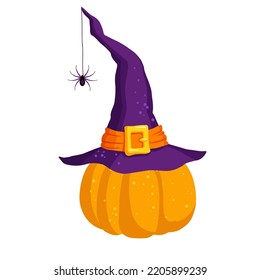 Halloween-Kürbis auf Nylonmütze und Spinnen-Vektorgrafik auf weißem Hintergrund.