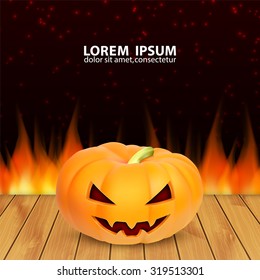 Halloween pumpkin on wooden surface. Halloween background. EPS10 vector