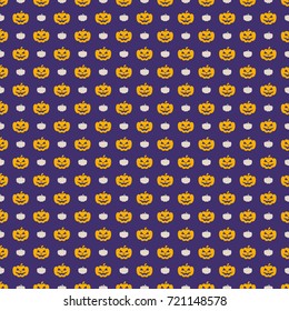 Halloween pumpkin orange color pattern on lilac background for decoration holiday party, poster, greeting card. Vector Illustration