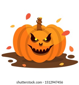 halloween pumpkin orange face white background