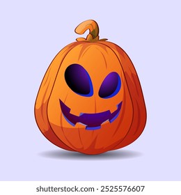 Halloween pumpkin, orange on a lilac background. Vector image suitable for posters, cards