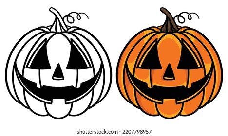 Halloween Pumpkin, Orange pumpkin with smile, Cute Halloween pumpkin, Flat style vector spooky creepy pumpkins, Vector cartoon Illustration, isolated on white background, Cartoon character,